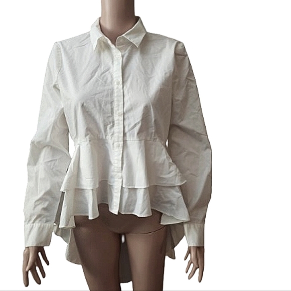 a.n.a White Button Down Peplum Shirt M - Picture 1 of 5